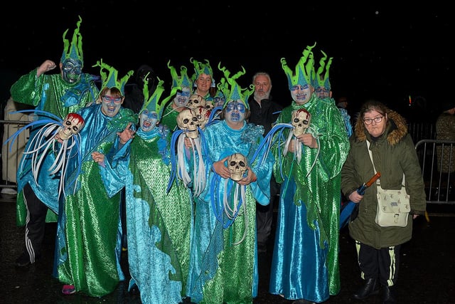 Destined’s ‘Of the Ocean’ group took part in the Derry Halloween carnival parade, through the city centre, on Monday evening. Photo: George Sweeney.  DER2244GS – 069