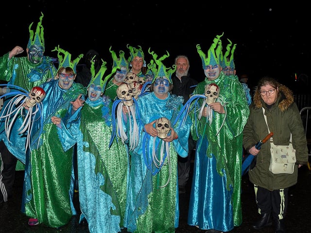 Destined’s ‘Of the Ocean’ group took part in the Derry Halloween carnival parade, through the city centre, on Monday evening. Photo: George Sweeney.  DER2244GS – 069