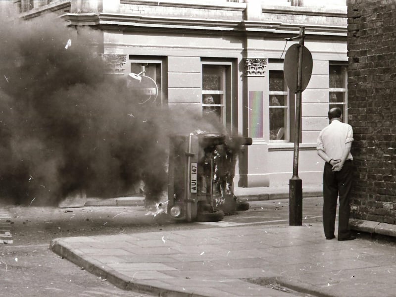 Trouble flares in Derry during the marching season in August 1975.
