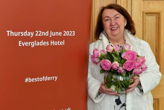 Sandra Biddle, Foyle School of Speech and Drama, recipient of the 2022 Lifetime Achievement Award pictured at the launch of the Best of Derry 2023 Awards in the Guildhall on Wednesday morning.  Photo: George Sweeney. DER2308GS – 91