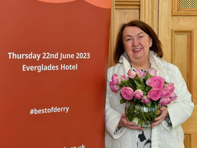 Sandra Biddle, Foyle School of Speech and Drama, recipient of the 2022 Lifetime Achievement Award pictured at the launch of the Best of Derry 2023 Awards in the Guildhall on Wednesday morning.  Photo: George Sweeney. DER2308GS – 91