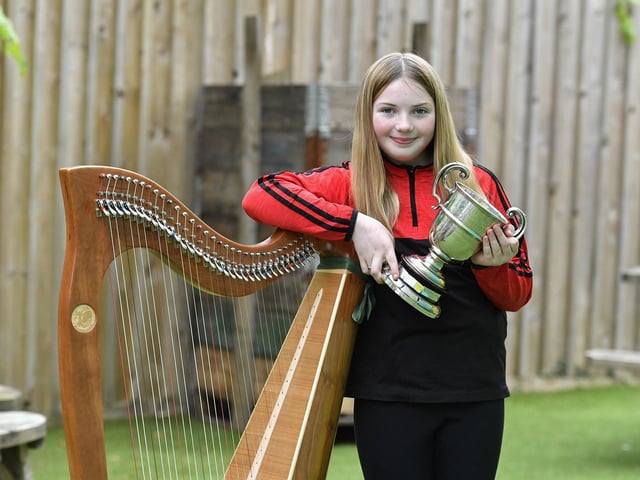 Aoibhne Nic Lochlainn ,CCÉ Baile na gCailleach, was awarded First in Harp U12 and Second In Tin Whistle U12 together with the AOH Cup and Bursary for the most outstanding musician U12 at the recent Feis Dhoire Cholmcille. Photo: George Sweeney