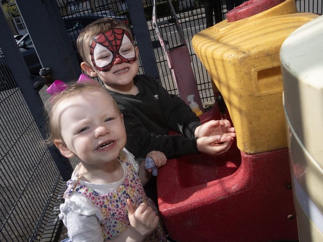 Lucas and Katie was their hands after fun at the Kidzfarm during the Derry Feile 24's Party in the Park at Pilot's Row on Saturday. (Photos: JIm McCafferty Photography)