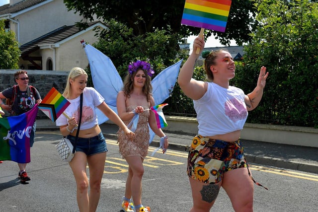Participants who took part in the second annual Inishowen Pride Parade, held in Buncrana on Sunday afternoon. Photo: George Sweeney. DER2322GS - 30