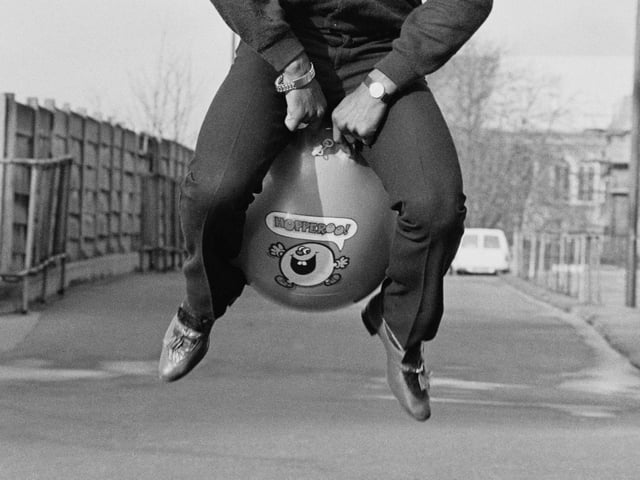 On December 25 there would likely be someone bouncing along your street on a Space Hopper just as professional boxer Frank Bruno is doing here back in 1984. (Photo by P. Shirley/Daily Express/Hulton Archive/Getty Images)