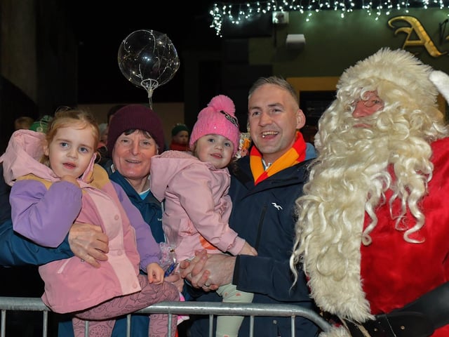 Santa arrived in Buncrana on Friday evening to meet the children and toswitch on the Christmas tree lights switch in Market Square. Photo: George Sweeney
