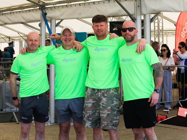 Sean McLaughlin, event organiser with volunteers at the Ebrington Hyrox held in Ebrington Square on Saturday. (Photo - Tom Heaney, nwpresspics)