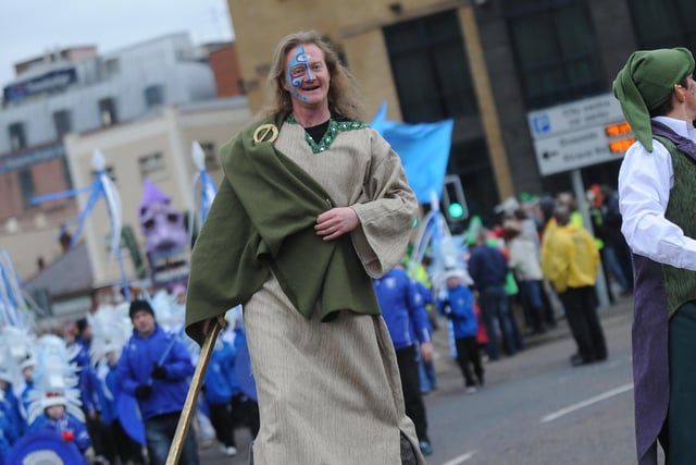 St Patrick made an appearance at the Derry St Patrick's day parade. (1803SL62)