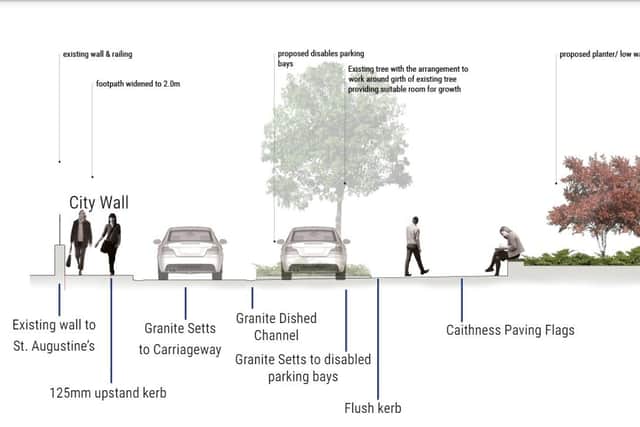 A cross section of the proposals contained in a design and access statement submitted by The Paul Hogarth Company on behalf of the Department for Communities.