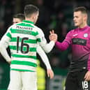 Celtic’s Lewis Morgan with St Mirren’s Danny Mullen (right) at end  during the Ladbrokes Scottish Premiership match at Celtic Park, Glasgow