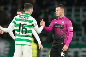 Celtic’s Lewis Morgan with St Mirren’s Danny Mullen (right) at end  during the Ladbrokes Scottish Premiership match at Celtic Park, Glasgow