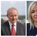 On left, the late Martin McGuinness and on right, First Minister Michelle O'Neill.