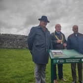 Reverend Miller, Councillor Crossan and Cathal Monaghan from Muff History group, pictured at the unveiling of the plaque.