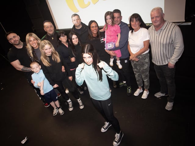 Irish champion boxer Shaniece Robinson pictured with members of her family at Tuesday's premiere.