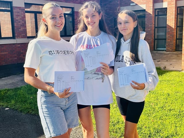 Year 14 Thornhill College girls celebrating their fantastic outcomes at the school