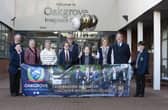 OAKGROVE CELEBRATE 30th anniversary . . .Group pictured back in 2022 at the launch of the Oakgrove Integrated College’s 30th Anniverary Celebrations. Included from left were John Harkin, Acting Principal, Anne Murray, Chair of Board Governors, Anne Montgomery, Jimmy Laverty, Niamh Doherty, School Business Manager, and Colm Cavanagh.  The founding Governors joined with students at the time to celebrate the launch of a year of activities to mark 30 years of Oakgrove Integrated College. (Photo: Jim McCafferty Photography)