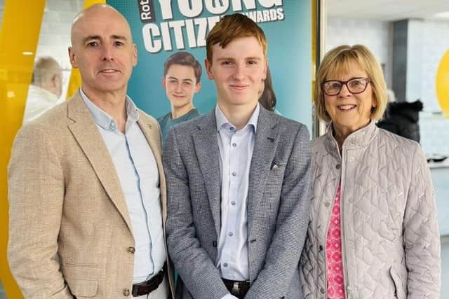Jude Williams (centre) pictured with his dad Ryan Williams and grandmother Marie Williams, founder of the Sunshine Foundation for which he has raised money.