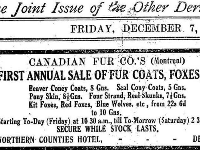 Canadian Fur Co's annual sale at Northern Counties Hotel.