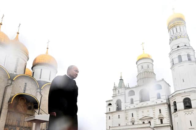 Russia's President Vladimir Putin reviews honour guards of the Presidential regiment following his inauguration ceremony at the Kremlin in Moscow on May 7, 2024. (Photo by Pavel Bednyakov / POOL / AFP) (Photo by PAVEL BEDNYAKOV/POOL/AFP via Getty Images)