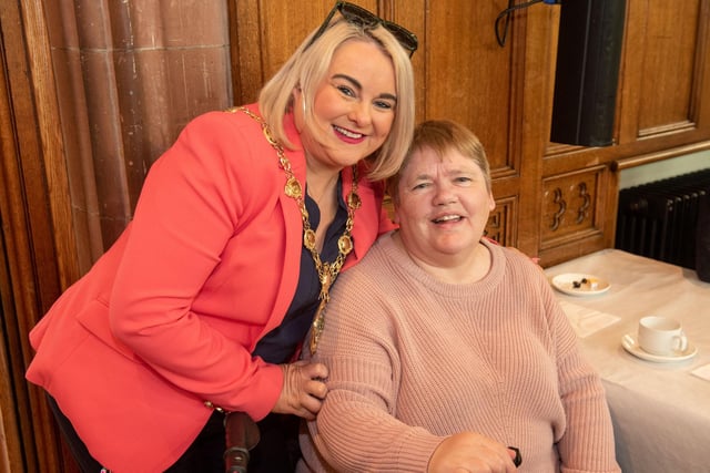 The Mayor Councillor Sandra Duffy hosted final tea dance of her term in the Guildhall on Wednesday, pictured with Barbara Carlin.. Picture Martin McKeown. 10.05.23