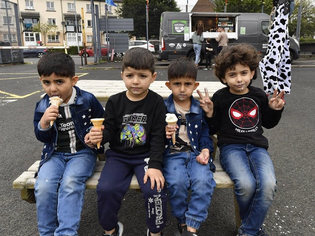 Kids enjoy ice cream at the Gasyard Feile’s Big Bog BBQ held at Pilot’s Row Centre on Saturday afternoon. Photo: George Sweeney