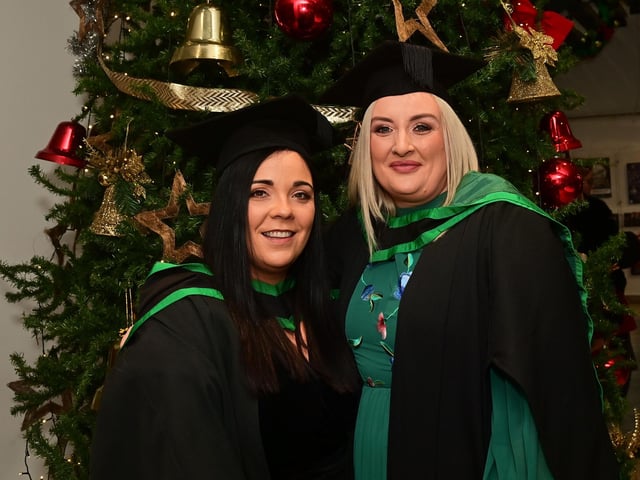 Pacemaker Press 13/12/22Dnielle McGurk and Claire McCorkell  ,Who graduated in Nursing at the Ulster University graduation in the Millennium Forum in Derry on Tuesday.Pic  Pacemaker:.