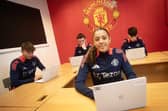 Manchester United Foundation BTec students Ainara Hutcheson and, at back, Ryan Arthur, Caolan Harkin and Dylan Saunders.