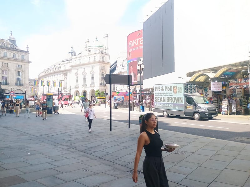 A billboard drawing attention to the Sean Brown campaign has been circulating in central London this week.