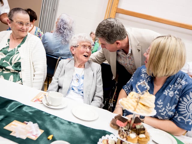 Daniel O'Donnell greets a guest at the Afternoon Tea with Daniel O'Donnell on Sunday  in St Mary's College, Derry, in conjunction with St Eugene's Cathedral. Picture: Stephen Latimer.
