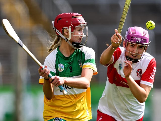 Offaly's Caoimhe O'Donovan with Orlaith Hull of Derry. (Photo: INPHO/Ben Brady)