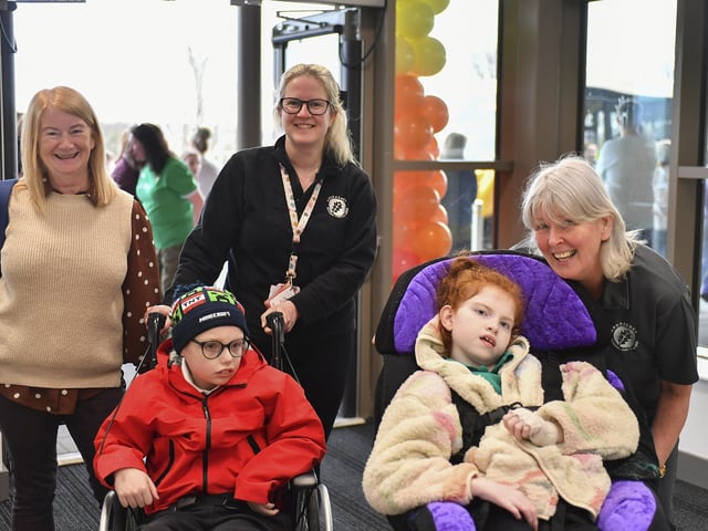 Maureen Farren (CA), Harry, Melissa Allen (CA), Cara and Helena Fox (CA) pictured at the newly opened Ardnashee School and College Northland Academy, on Northland Road, on Monday morning. Photo: George Sweeney