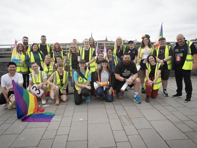 The Foyle Pride committee and volunteers pictured before Saturday's parade. (Photos: Jim McCafferty Photography) : .