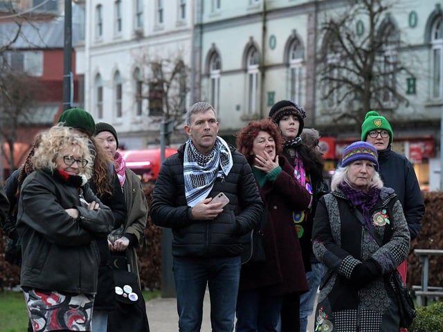 Niall McCarroll, Chair of Derry Trades Union Council, attended the Holocaust Memorial Day vigil for Gaza, held in the Peace Garden, on Saturday afternoon. Photo: George Sweeney