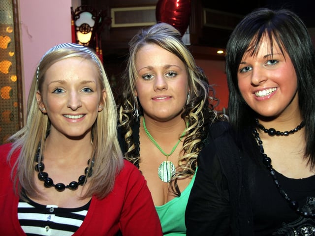 Smiling for the camera with birthday girl Sarah are, Katherine and Debra 0042JML : Parties and nights out in Derry and Donegal in February 2006.