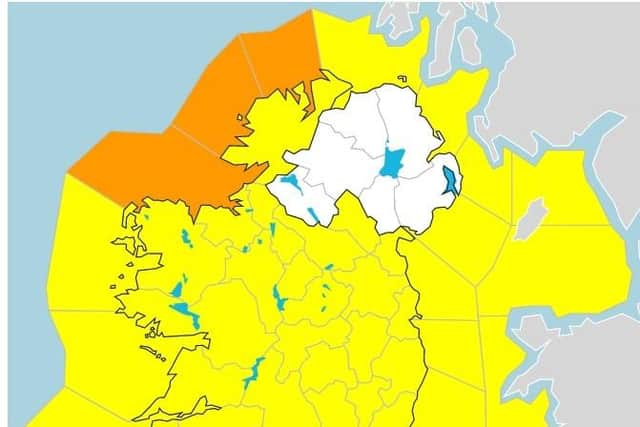 A Met Eireann image showing the wind warning for Thursday.