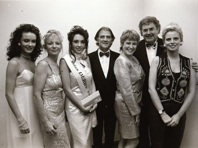The finalists of the 1995 Miss Derry competition pictured at the final in Squires Nightclub.