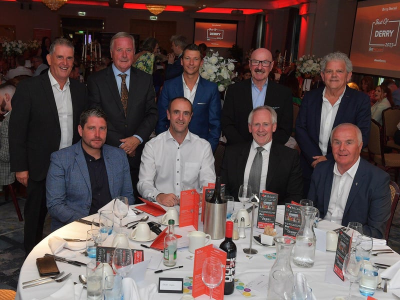 Principal sponsor Paul McLean pictured with guests at the at the Derry Journal Best of Derry BetMcLean Awards 2023. Photo: George Sweeney. DER2325GS – 67
