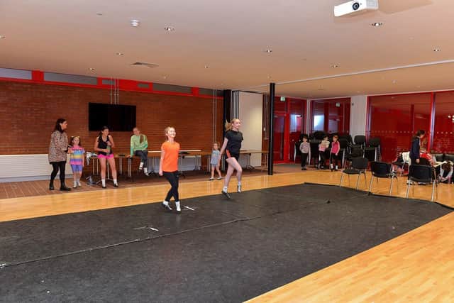 Dancers from the McCloskey and McCafferty Dance Academy practice in Sean Dolans GAC’s indoor arena   Phot.o: George Sweeney. DER2305GS – 90