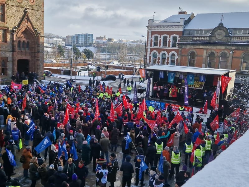 Striking public sector workers in Derry.