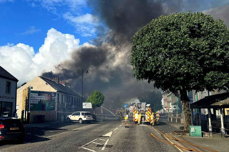 Firefighters battle a major blaze in Limavady Town Centre. Picture Chris Arthur/McAuley Multimedia