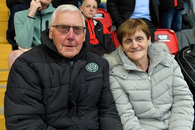 Michael and Kathleen, parents of the late Mark Farren pictured at the Derry City game against UCD on Friday evening last. Photo: George Sweeney.  DER2320GS – 131