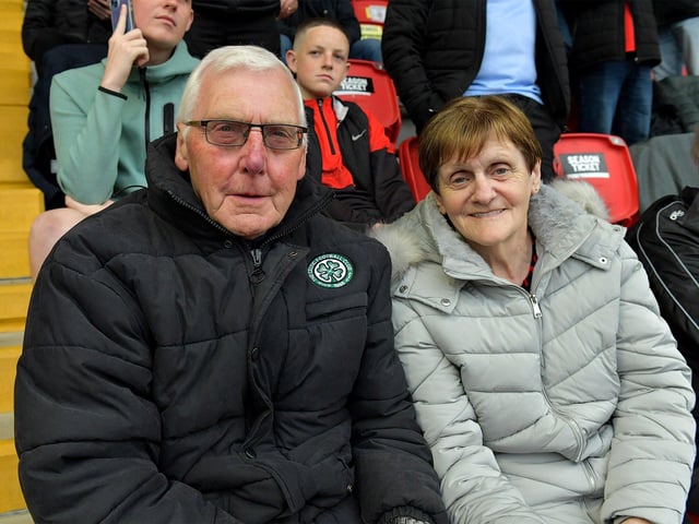 Michael and Kathleen, parents of the late Mark Farren pictured at the Derry City game against UCD on Friday evening last. Photo: George Sweeney. DER2320GS – 131