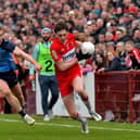 Paul Cassidy evades a challenge from Dublin's Tom Lahiff during the recent League meeting in Celtic Park. Photo: George Sweeney. DER2309GS – 46