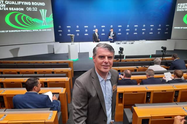 Declan Callaghan, Derry City director pictured this week at UEFA headquarters, in Switzerland.