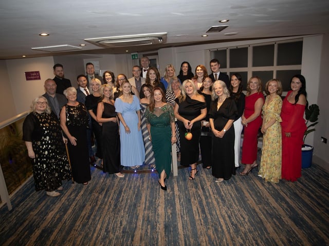 Mrs. Ciara Deane, Principal, St. Joseph's Boys School pictured with her staff at Friday night's formal in the Waterfoot Hotel, Derry. (Photos: Jim McCafferty Photography) : .