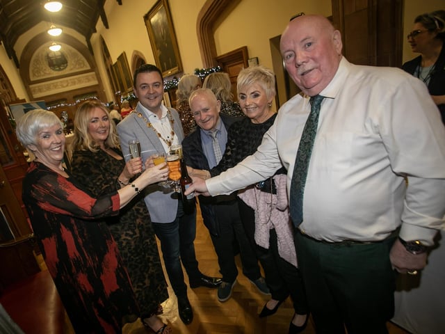 Mayor McHugh pictured on Friday night with, from left, Margaret Brogan, Catherine Collins, Charlie Early, Eileen Early and John Brogan. : Mayor's Charity Ball.