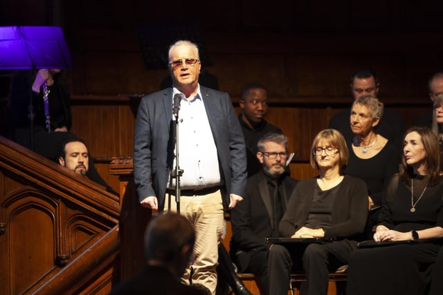 Richard Moore, Children in Crossfire gives the opening address before the start of Sunday’s ‘The Unanswered Question - Music, Poetry and Prose of Searching and Peace’ by the Irish Doctors Choir and Orchestra North-West at the city’s Guildhall.
