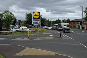 The entrance to Lidl beside the busy Springtown Road/ Buncrana Road junction.