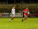 Tyrone’s Neil Devlin closes in on Derry’s Ben McCarron during the Dr McKenna Cup game at Owenbeg on Wednesday evening last.  Photo: George Sweeney. DER2302GS – 07