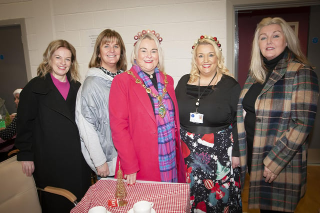 Mayor Sandra Duffy and St. Mary’s Vice Principal Roisin Rice pictured on Saturday with visitors from St. Joseph’s Boys School, Mrs. Fiona Harrigan-Stewart, Vice Principal, Mrs. Siobhan McIntyre, chair, Board of Governors and Mrs. Ciara Deane, Principal.